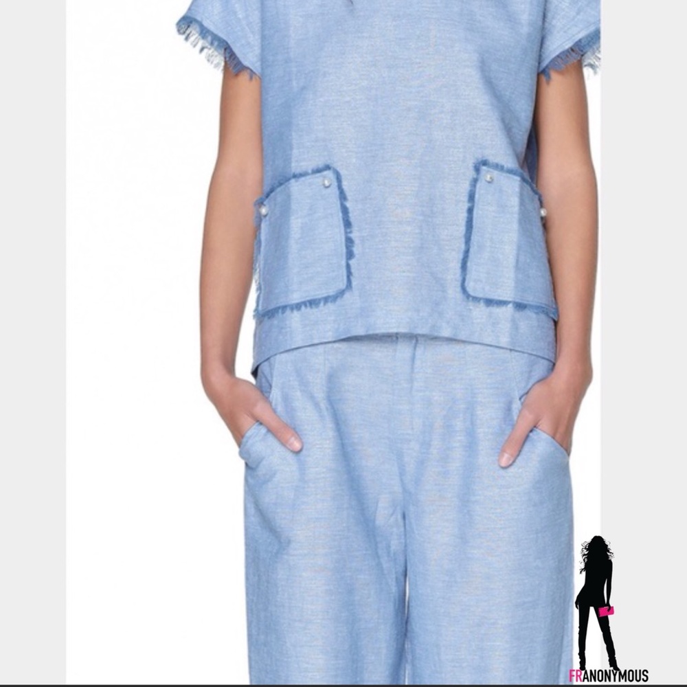 Style Mafia Blue Linen Cropped Pants Set M/L - Picture 4 of 4